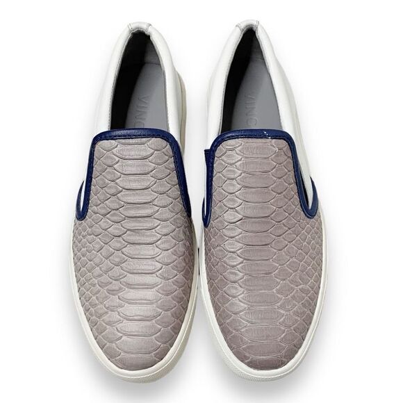 Vince Two-Tone Ivory Gray Banler Crocodile Snake Skin Slip Ons Women’s Size 6.5M - Picture 2 of 10